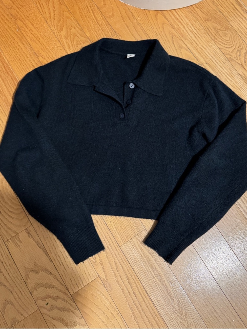 Cropped Dark Green Knit Polo Sweater